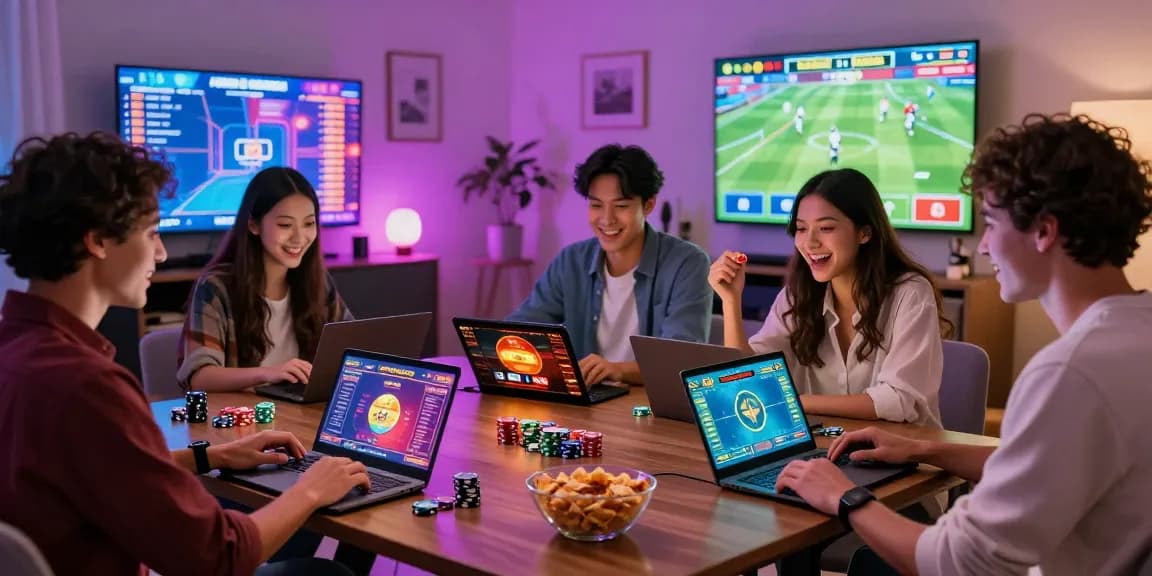 Friends enjoying online gambling games at home, highlighting the trend to gamble online canada in 2026.