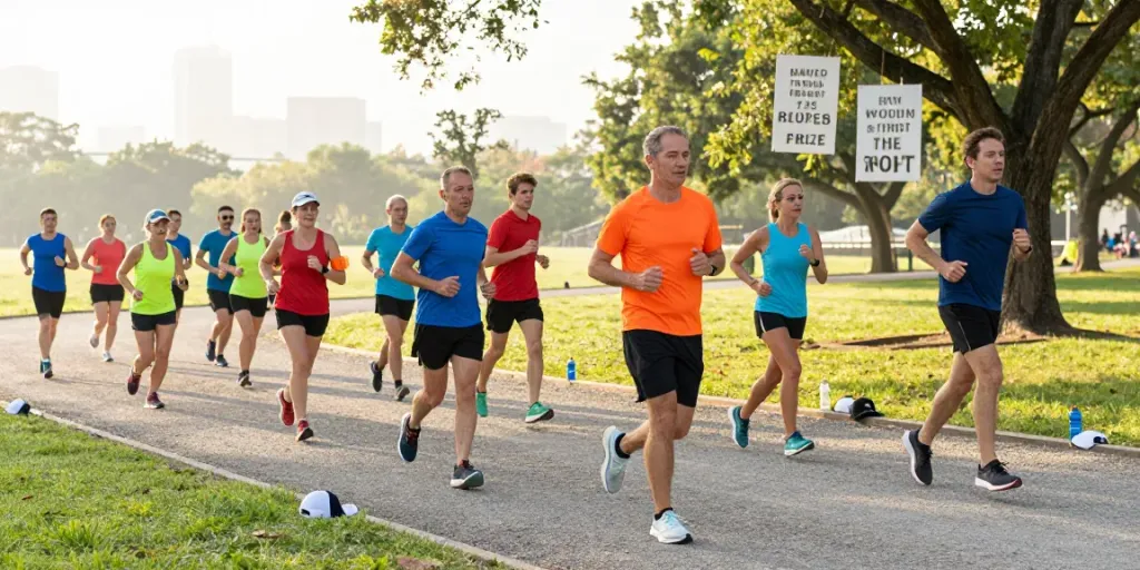 Streek reviews showcasing community running experience with diverse participants and active environment.