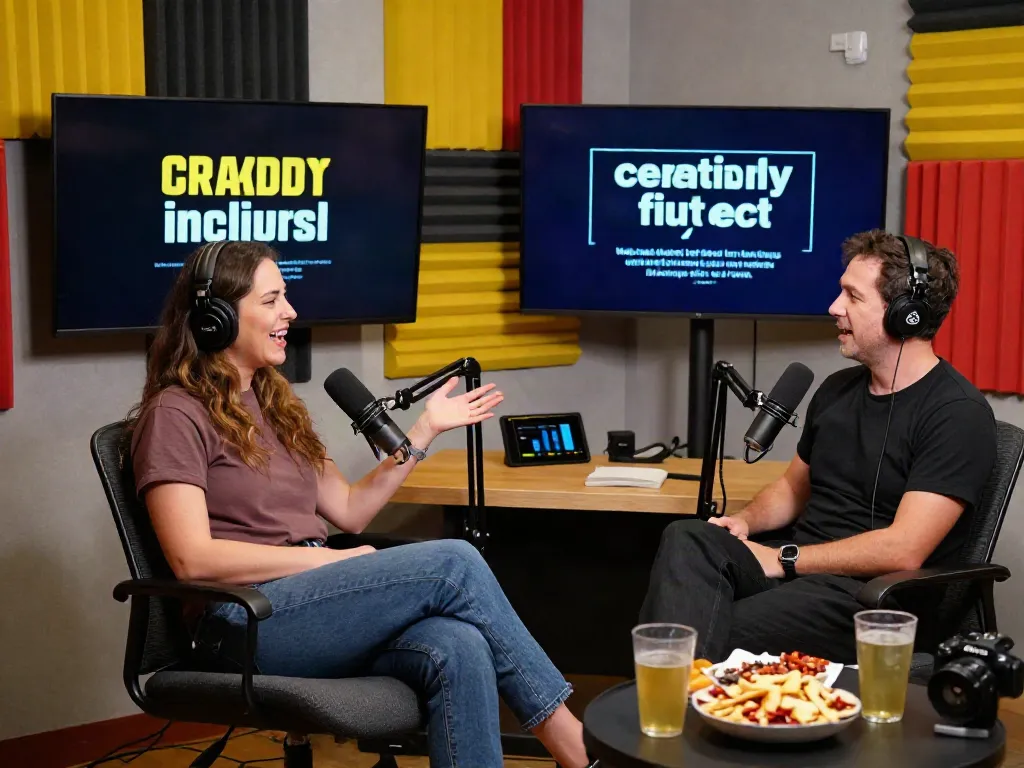 Podcast scene featuring Brit Morin discussing creativity and technology on rokok88 slot login.